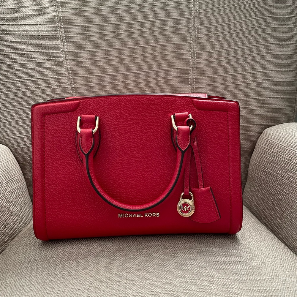SOLD MICHAEL KORS Zoe Medium Pebbled Leather Satchel new with tags - Picture 3 of 13